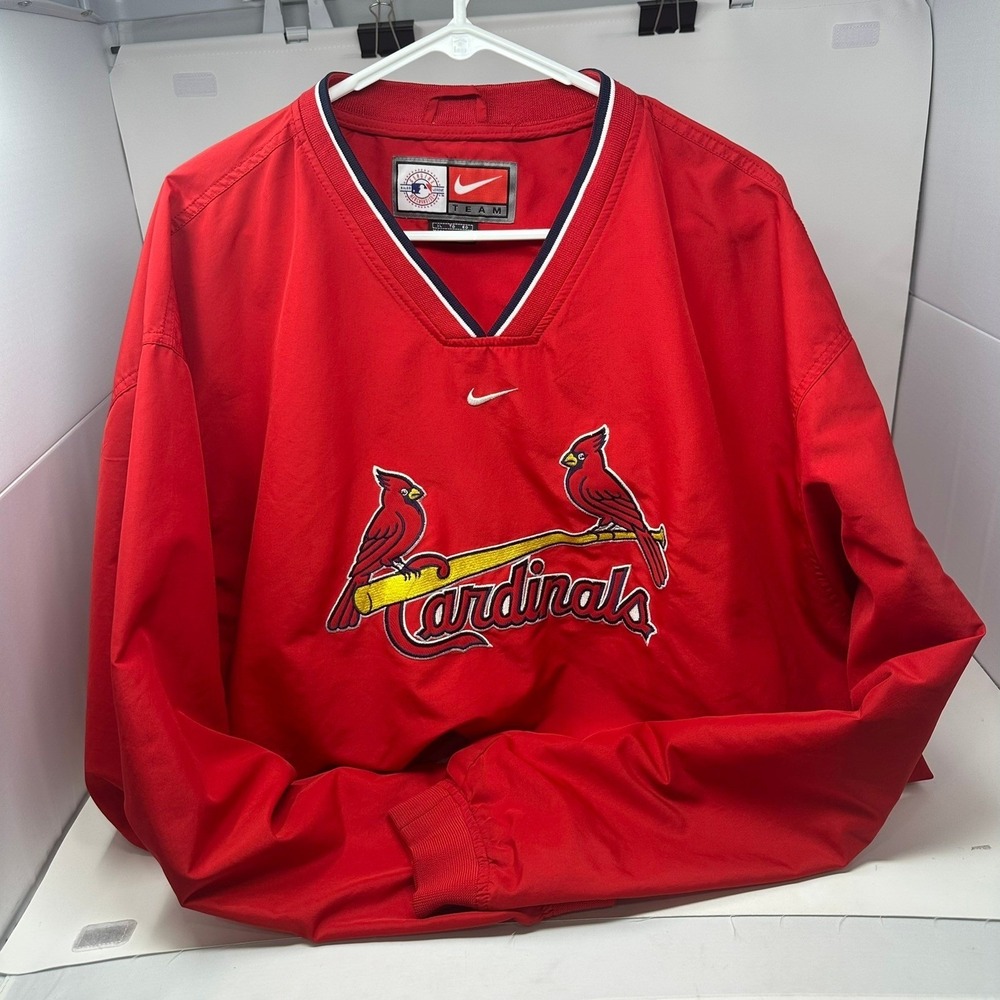 Nike Windbreaker Pullover Mens XL Red St. Louis Cardinals MLB V-Neck Embroidered